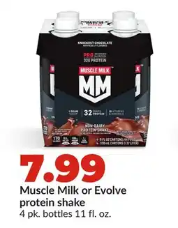 Hy-Vee Muscle Milk or Evolve protein shake offer