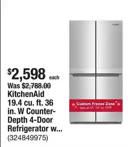 The Home Depot KitchenAid 19.4 cu. ft. 36 in. W Counter-Depth 4-Door Refrigerator with PrintShield Finish offer