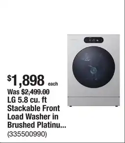 The Home Depot LG 5.8 cu. ft Stackable Front Load Washer in Brushed Platinum Steel with 26 Wash Programs offer