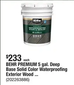 The Home Depot BEHR PREMIUM 5 gal. Deep Base Solid Color Waterproofing Exterior Wood Stain and Sealer offer