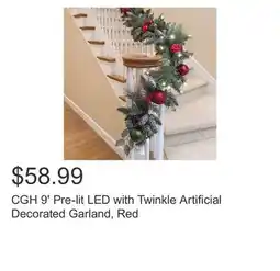 Costco CGH 9' Pre-lit LED with Twinkle Artificial Decorated Garland, Red offer