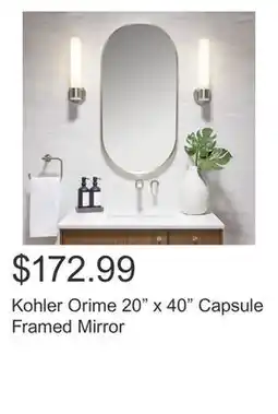 Costco Kohler Orime 20 x 40 Capsule Framed Mirror offer