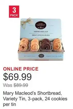 Costco Mary Macleod's Shortbread, Variety Tin, 3-pack, 24 cookies per tin offer