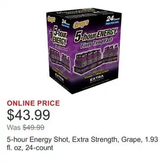 Costco 5-hour Energy Shot, Extra Strength, Grape, 1.93 fl. oz, 24-count offer
