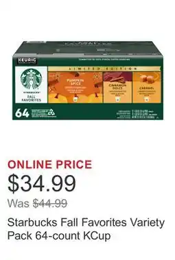 Costco Starbucks Fall Favorites Variety Pack 64-count KCup offer