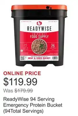 Costco ReadyWise 94 Serving Emergency Protein Bucket (94Total Servings) offer