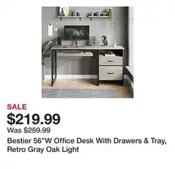 Office Depot Bestier 56W Office Desk With Drawers & Tray, Retro Gray Oak Light offer