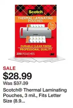 Office Depot Scotch Thermal Laminating Pouches, 3 mil., Fits Letter Size (8.9 in. × 11.4 in.) Paper, 200-PK offer