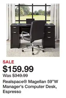 Office Depot Realspace Magellan 59W Manager's Computer Desk, Espresso offer