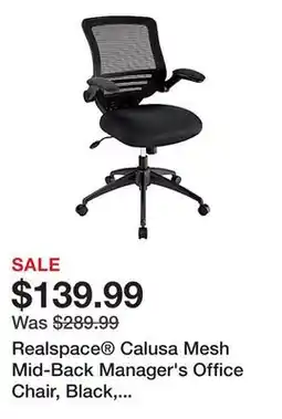 Office Depot Realspace Calusa Mesh Mid-Back Manager's Office Chair, Black, BIFMA Compliant offer