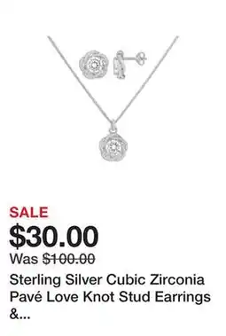 Belk Sterling Silver Cubic Zirconia Pavé Love Knot Stud Earrings & Pendant Necklace Set offer