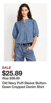 Old Navy Old Navy Puff-Sleeve Button-Down Cropped Denim Shirt offer
