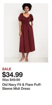 Old Navy Old Navy Fit & Flare Puff-Sleeve Midi Dress offer