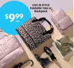 Aldi Live in style foldable tote or backpack offer