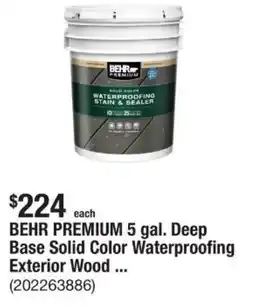 The Home Depot Behr premium deep base solid color waterproofing exterior wood offer