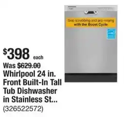 The Home Depot Whirlpool Front Built-In Tall Tub Dishwasher in Stainless St... offer