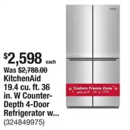 The Home Depot KitchenAid 19.4 cu. ft. 36 in. W Counter- Depth 4-Door Refrigerator w... offer
