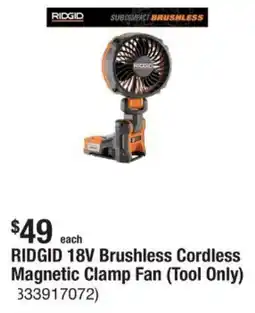 The Home Depot RIDGID 18V Brushless Cordless Magnetic Clamp Fan Tool Only offer