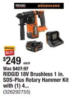 The Home Depot RIDGID 18V Brushless 1 in. SDS-Plus Rotary Hammer Kit with (1) 4... offer