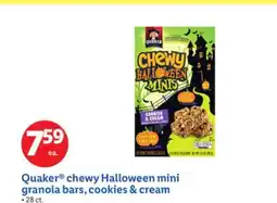 Lidl Quaker chewy Halloween mini granola bars, cookies & cream offer