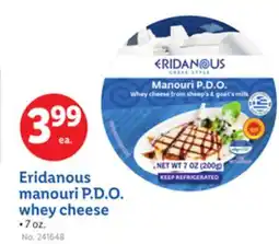 Lidl Eridanous manouri P. D. O. whey cheese offer