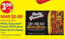 Lidl Philly Gourmet frozen 100% pure beef sliced steaks offer
