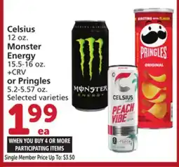 Vons Celsius 12 oz. Monster Energy 15.5-16 oz. or Pringles 5.2-5.57 oz offer