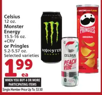 Vons Celsius 12 oz. Monster Energy 15.5-16 oz. or Pringles 5.2-5.57 oz offer