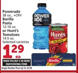Vons Powerade 28 oz., Barilla Pasta 12-16 oz. or Hunt's Tomatoes 14.5 oz offer