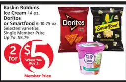 Vons Baskin Robbins Ice Cream 14 oz. Doritos or Smartfood 6-10.75 oz offer