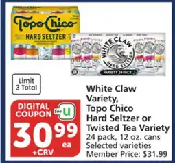 Vons White Claw Variety, Topo Chico Hard Seltzer or Twisted Tea Variety offer