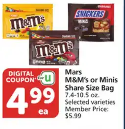 Vons Mars M&M's or Minis Share Size Bag offer