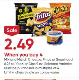 Stater Bros Cheetos, Fritos or Smartfood 6.25 to 10 oz. or Dips 9 oz offer