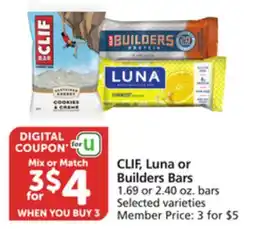 Albertsons CLIF, Luna or Builders Bars 1.69 or 2.40 oz. bars offer