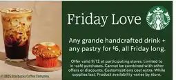 Albertsons Any grande handcrafted drink + any pastry offer