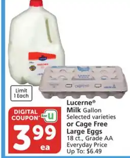 Albertsons Lucerne Milk Gallon Selected varieties or Cage Free Large Eggs 18 ct., Grade AA offer