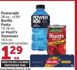 Albertsons Powerade 28 oz., + CRV Barilla Pasta 12-16 oz. or Hunt's Tomatoes 14.5 oz offer