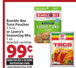 Albertsons Bumble Bee Tuna Pouches 2.5 oz. or Lawry's Seasoning Mix 1 oz offer