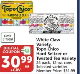 Albertsons White Claw Variety, Topo Chico Hard Seltzer or Twisted Tea Variety offer