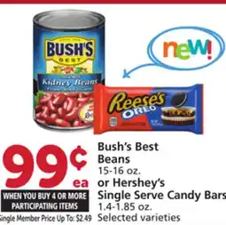 Albertsons Bush's Best Beans 15-16 oz. or Hershey's Single Serve Candy Bars 1.4-1.85 oz offer