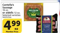 Albertsons Cantella's Sausage 16 oz. or aidells 12 oz offer