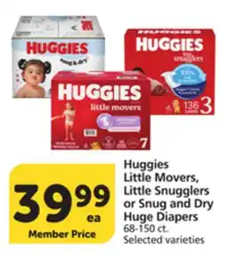 Pavilions Huggies Little Movers, Little Snugglers or Snug and Dry Huge Diapers offer
