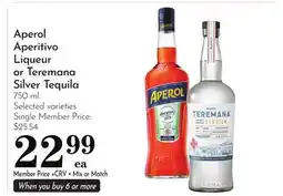 Pavilions Aperol Aperitivo Liqueur or Teremana Silver Tequila offer