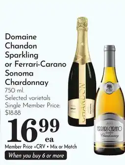 Pavilions Domaine Chandon Sparkling or Ferrari-Carano Sonoma Chardonnay offer