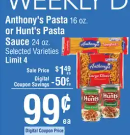 Smart & Final Anthony's Pasta or Hunt's Pasta Sauce offer