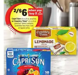 Meijer Capri Sun 10 ct./6 oz. pouches or Country Time* 10 ct./6 oz. pouches offer