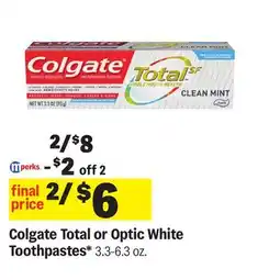 Meijer Colgate Total or Optic White Toothpastes offer