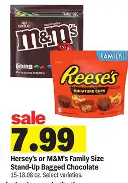 Meijer Hersey's or M & M's Family Size Stand-Up Bagged Chocolate offer