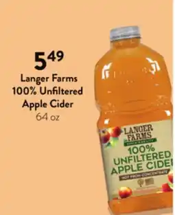 Fresh Thyme Langer Farms 100% Unfiltered Apple Cider offer