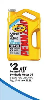 Meijer Pennzoil Full Synthetic Motor Oil offer